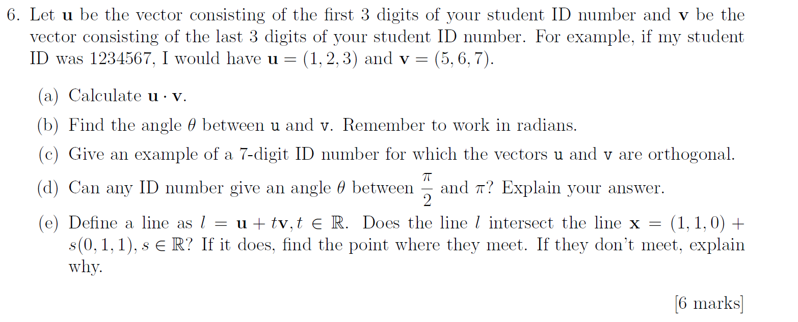 6. Let u be the vector consisting of the rst 3