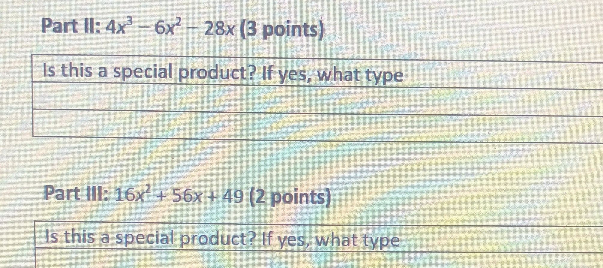 Part II: 4x'- 6x2 - 28x (3 points) Is this a