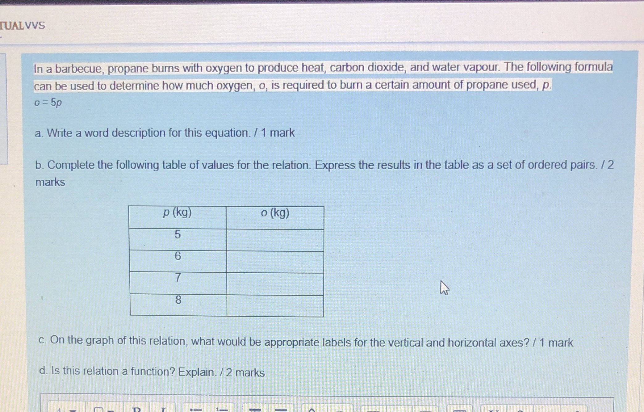 TUALVVS In a barbecue, propane burns with oxygen
