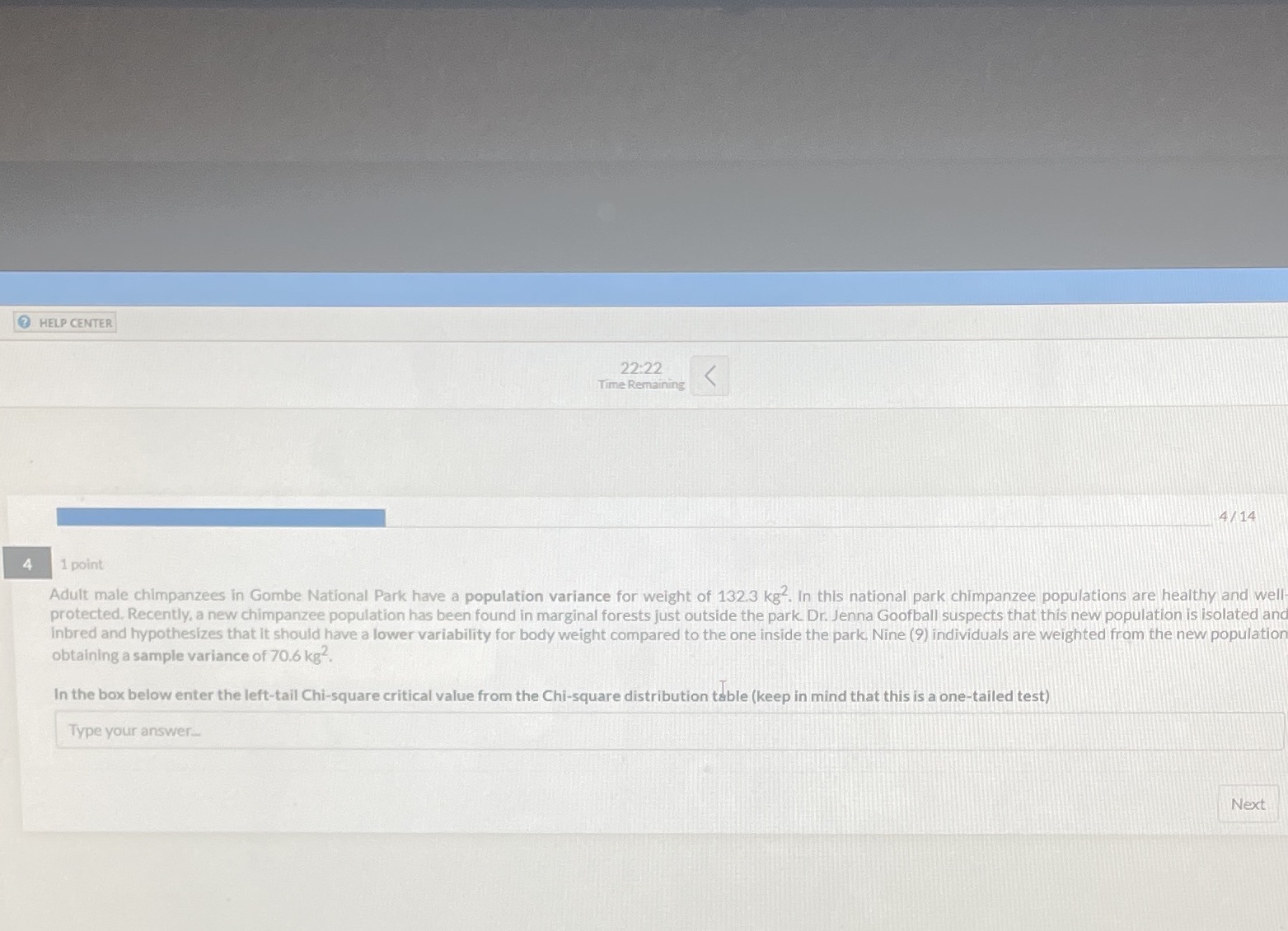 HELP CENTER 22:22 Time Remaining 4/ 14 4 I point