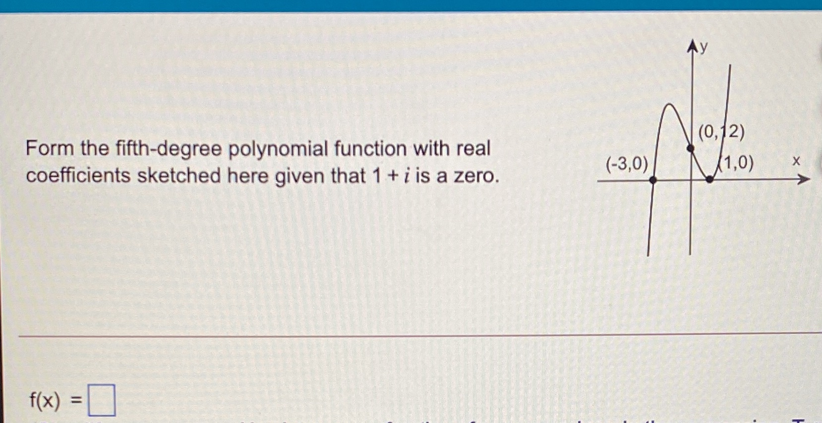 Ay Form the fifth-degree polynomial function with