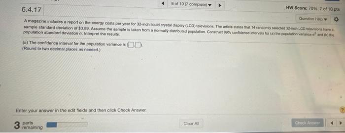 Plzz solve.. thank u 8 of 10 (7 complato) v HW