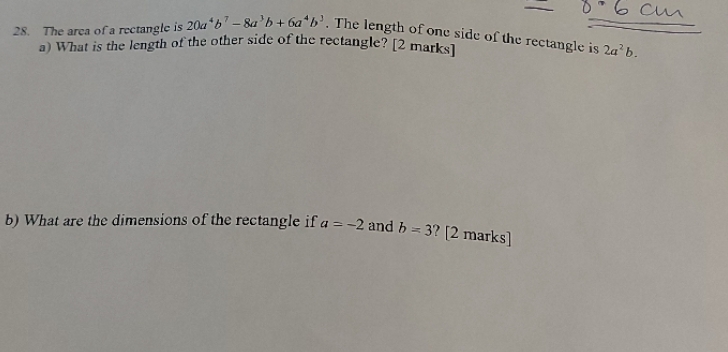 -5. The area of a rectangle is 20a*b'-8a b +