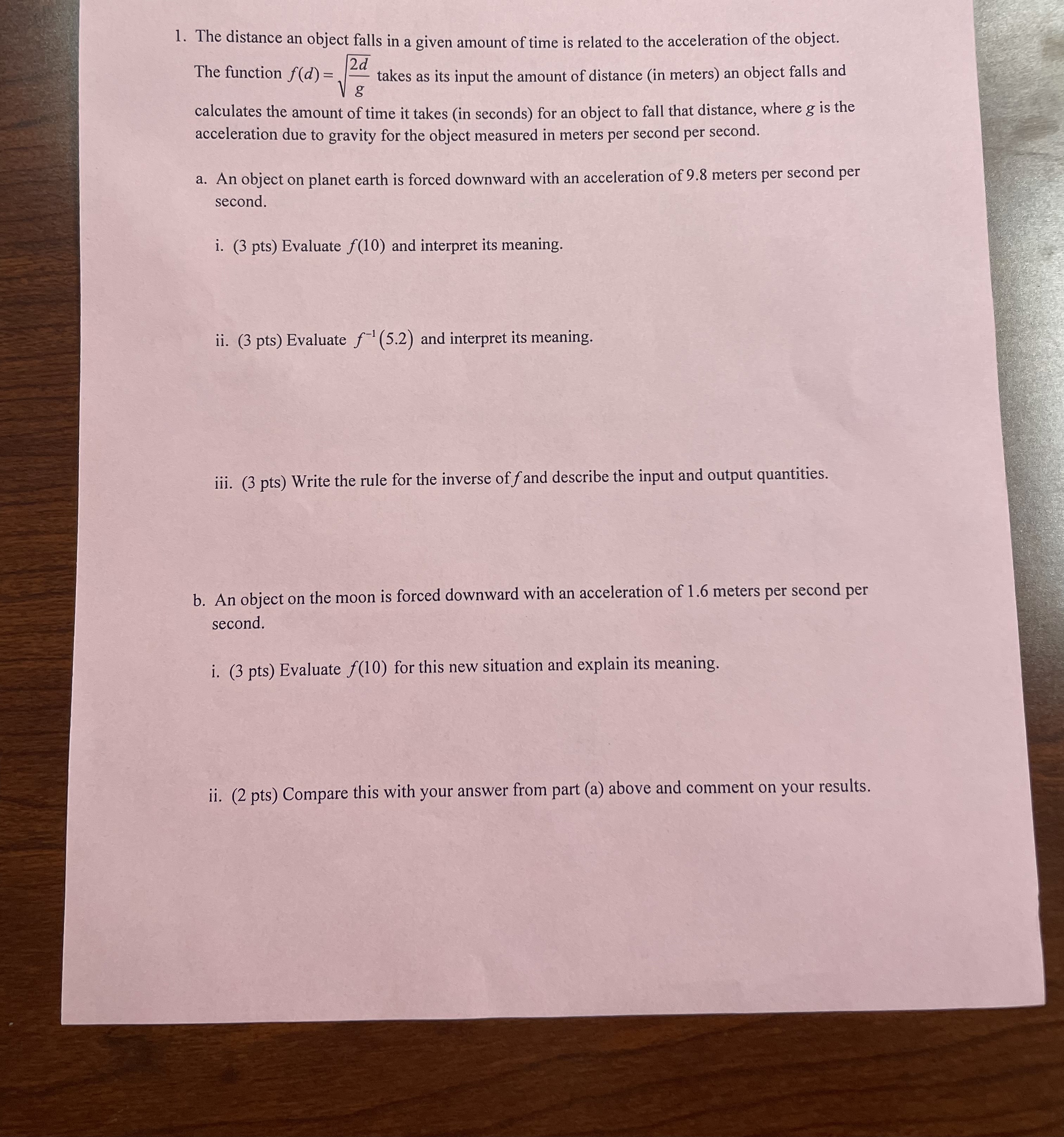 1. The distance an object falls in a given amount