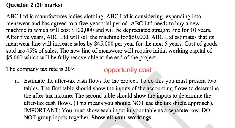 Question 2 (20 marks) ABC Ltd is manufactures