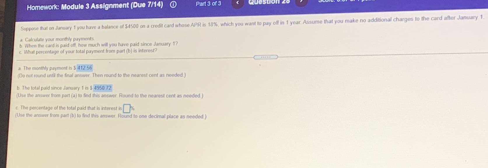 A and b are correct I just need answer for C.