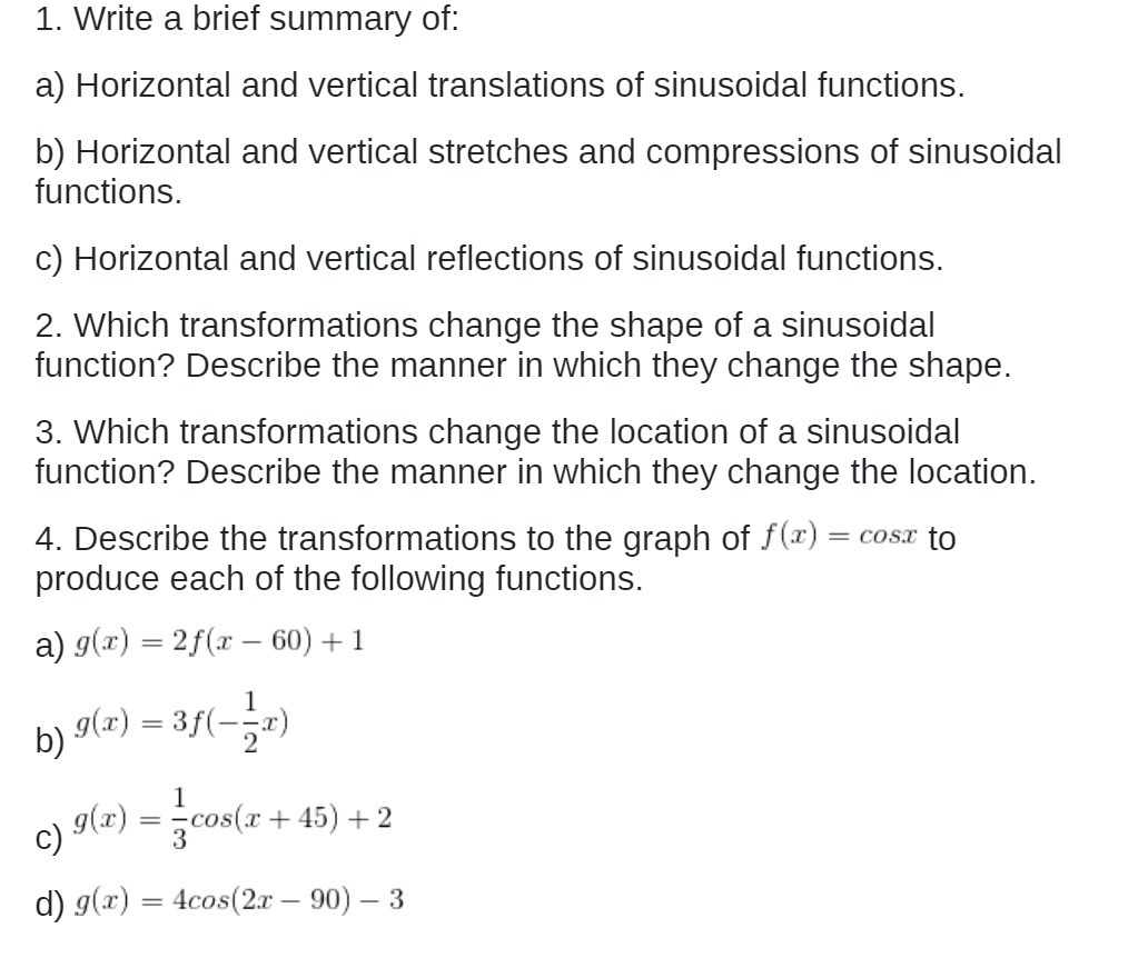 1. Write a brief summary of: a) Horizontal and