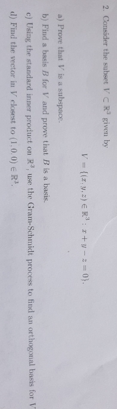 2. Consider the subset V C R given by V = { (x,