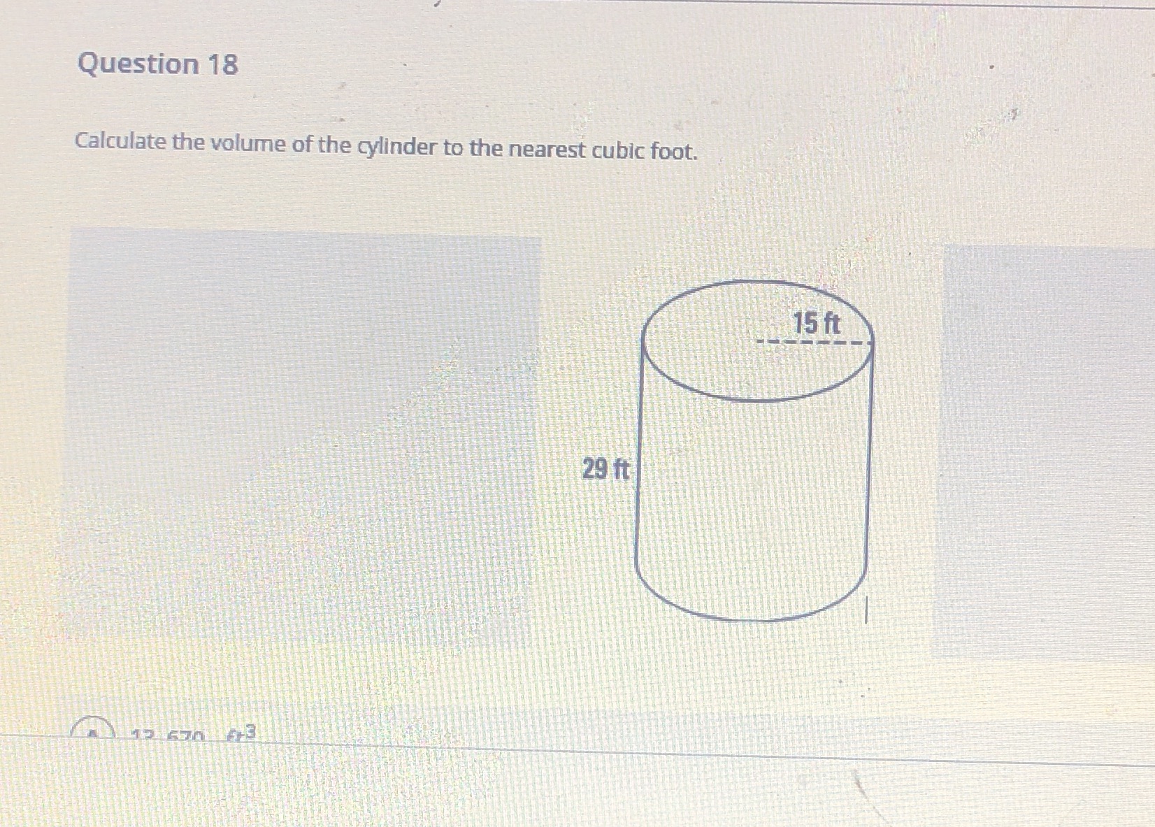 Question 18 Calculate the volume of the cylinder