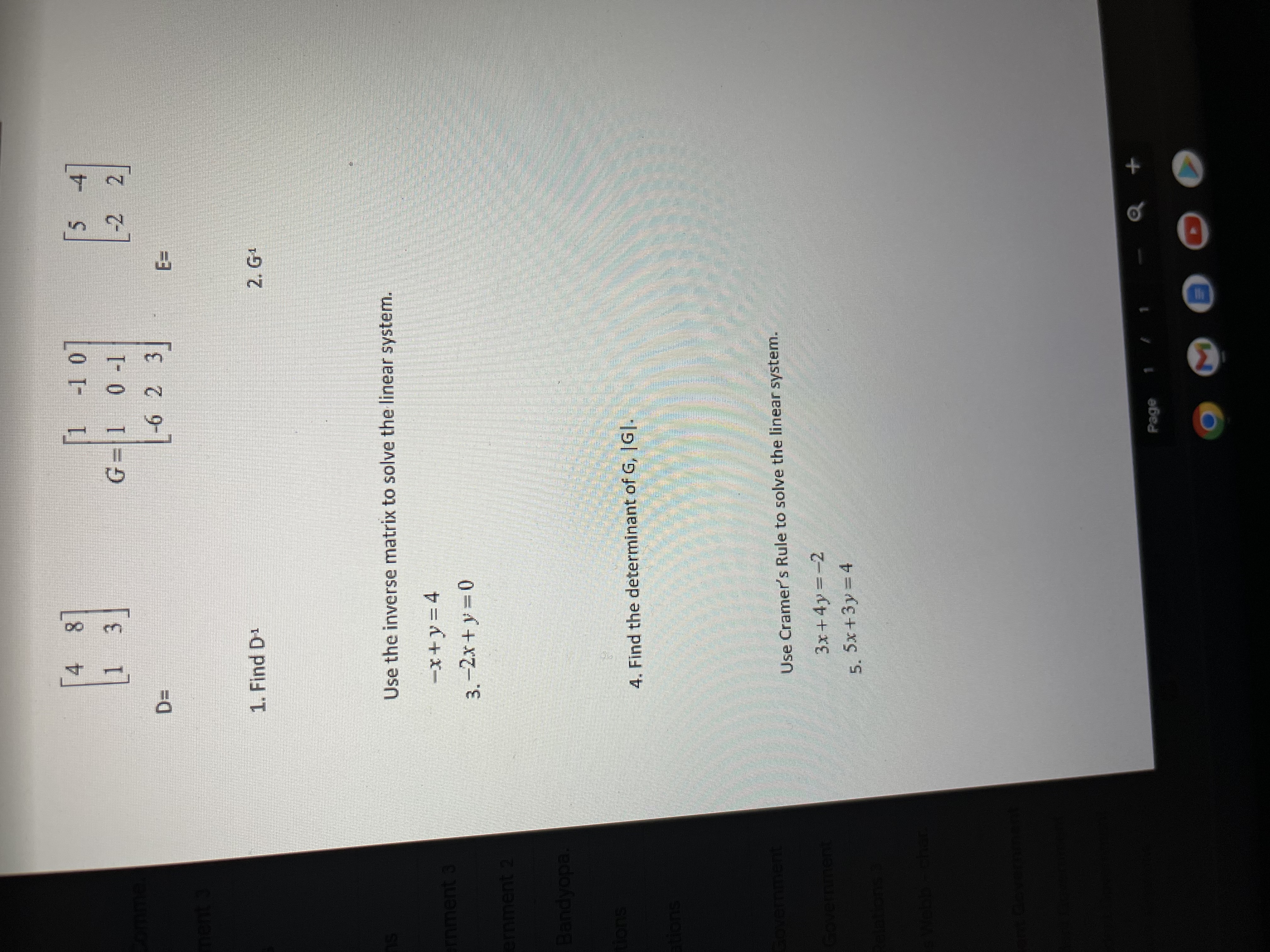 please help me with 1-5 1 -10 G=1 0-1 12 1 D= -6