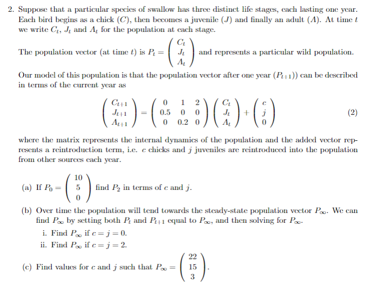 2. Suppose that a particular species of swallow