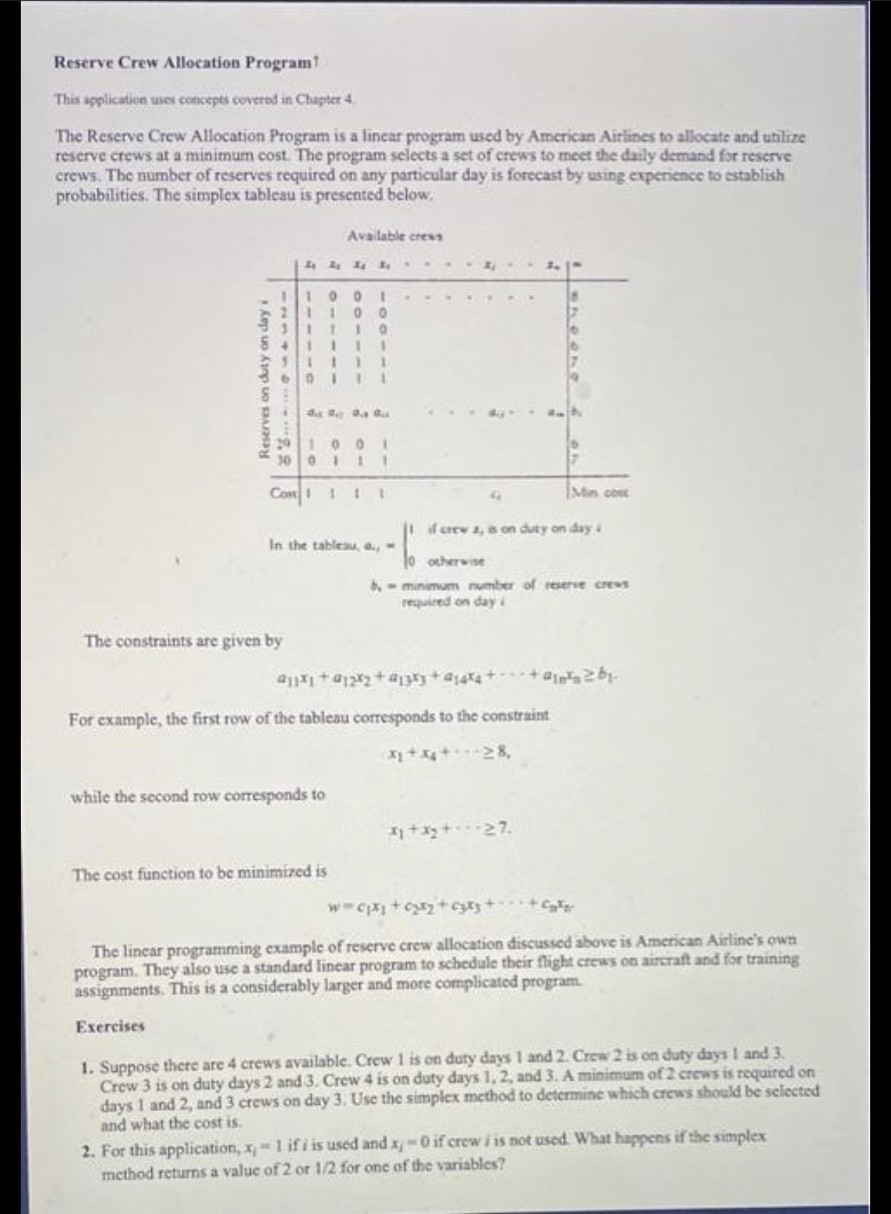 Reserve Crew Allocation Program This application
