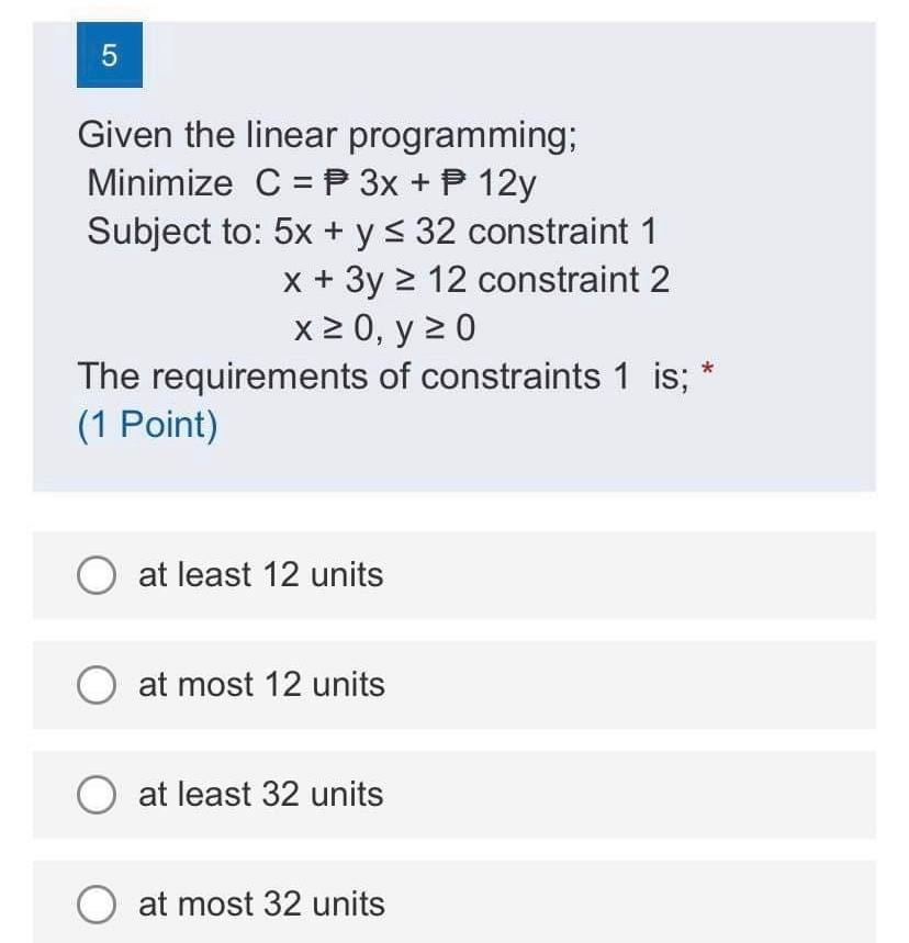 answer only Given the linear programming;