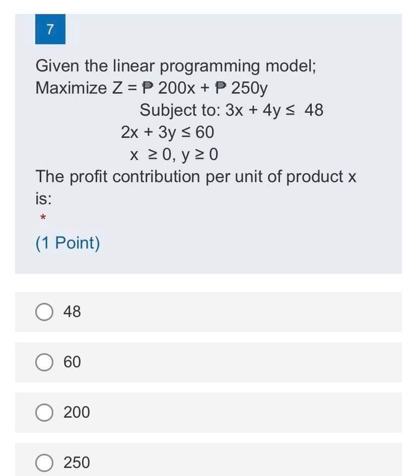 answer only Given the linear programming;