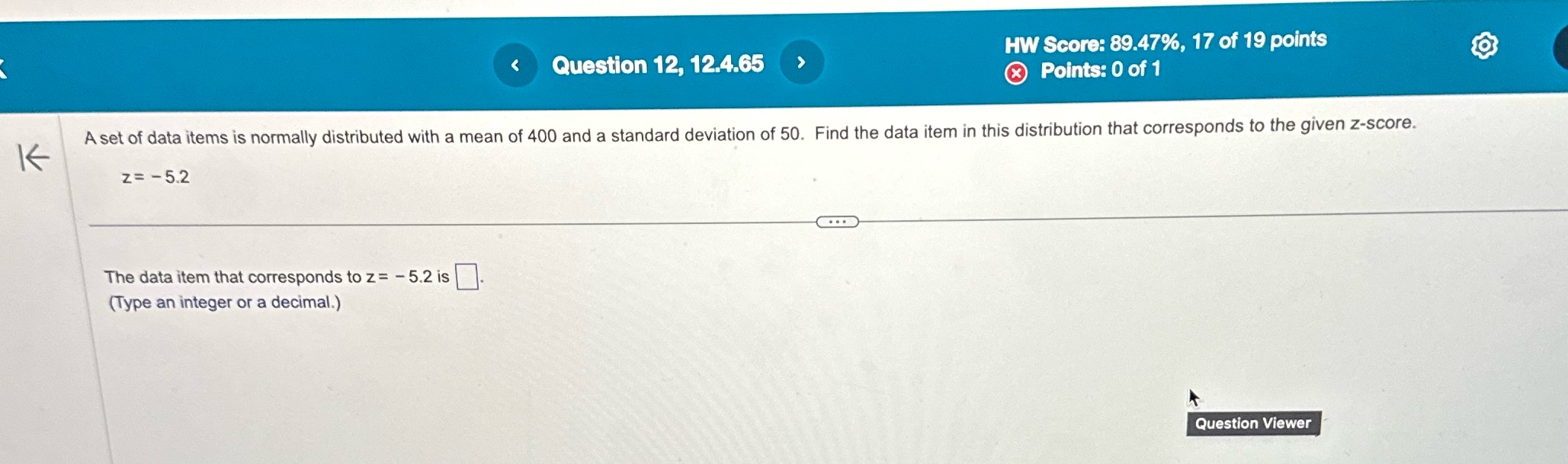 HW Score: 89.47%, 17 of 19 points O Question 12,