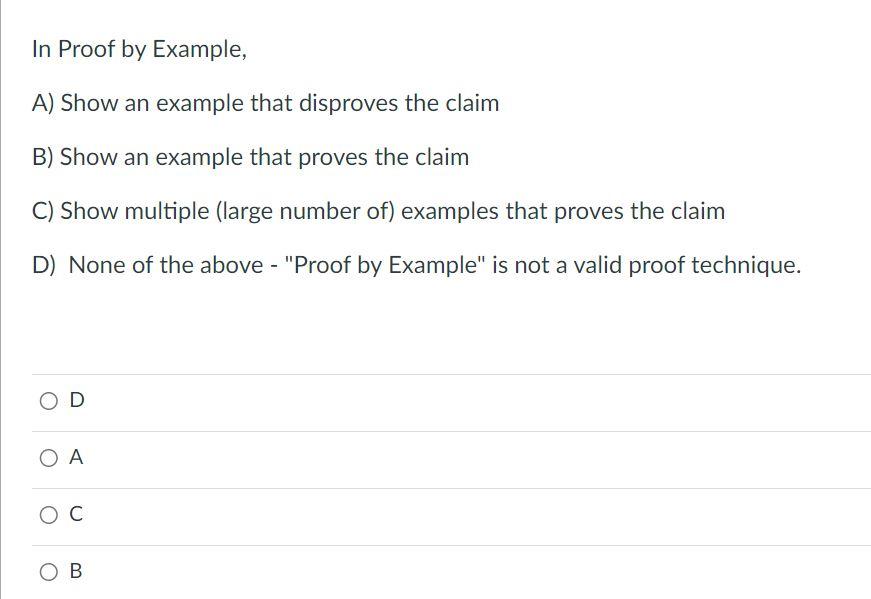 In Proof by Example, A) Show an example that