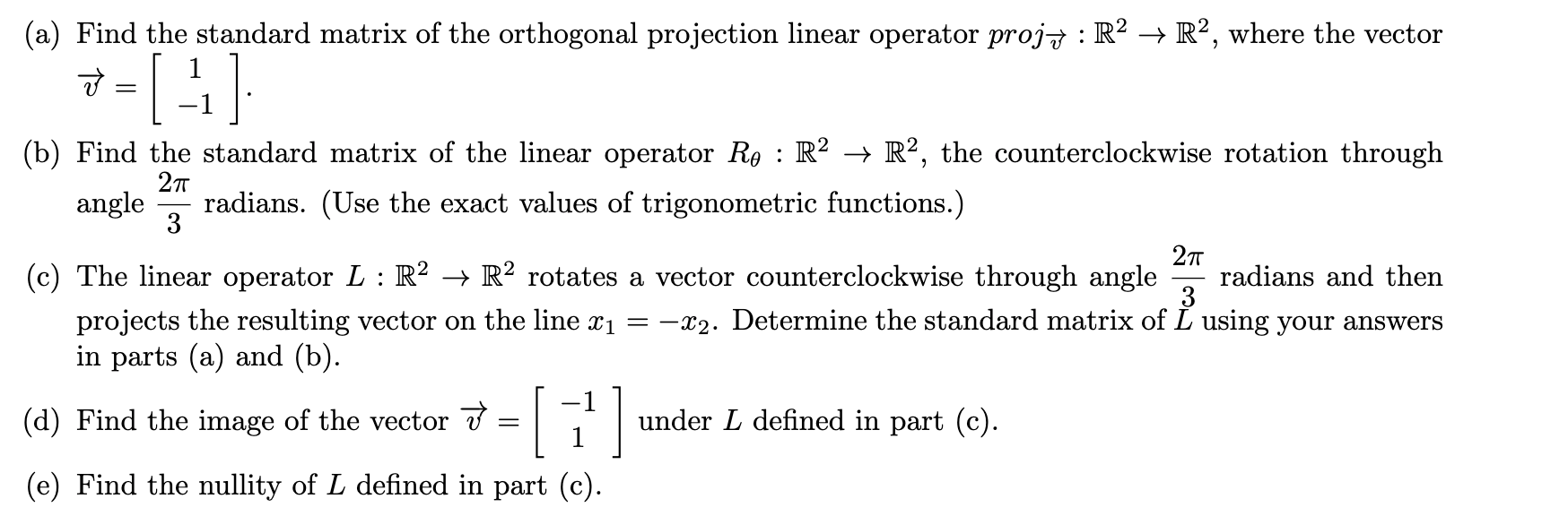(a) Find the standard matrix of the orthogonal
