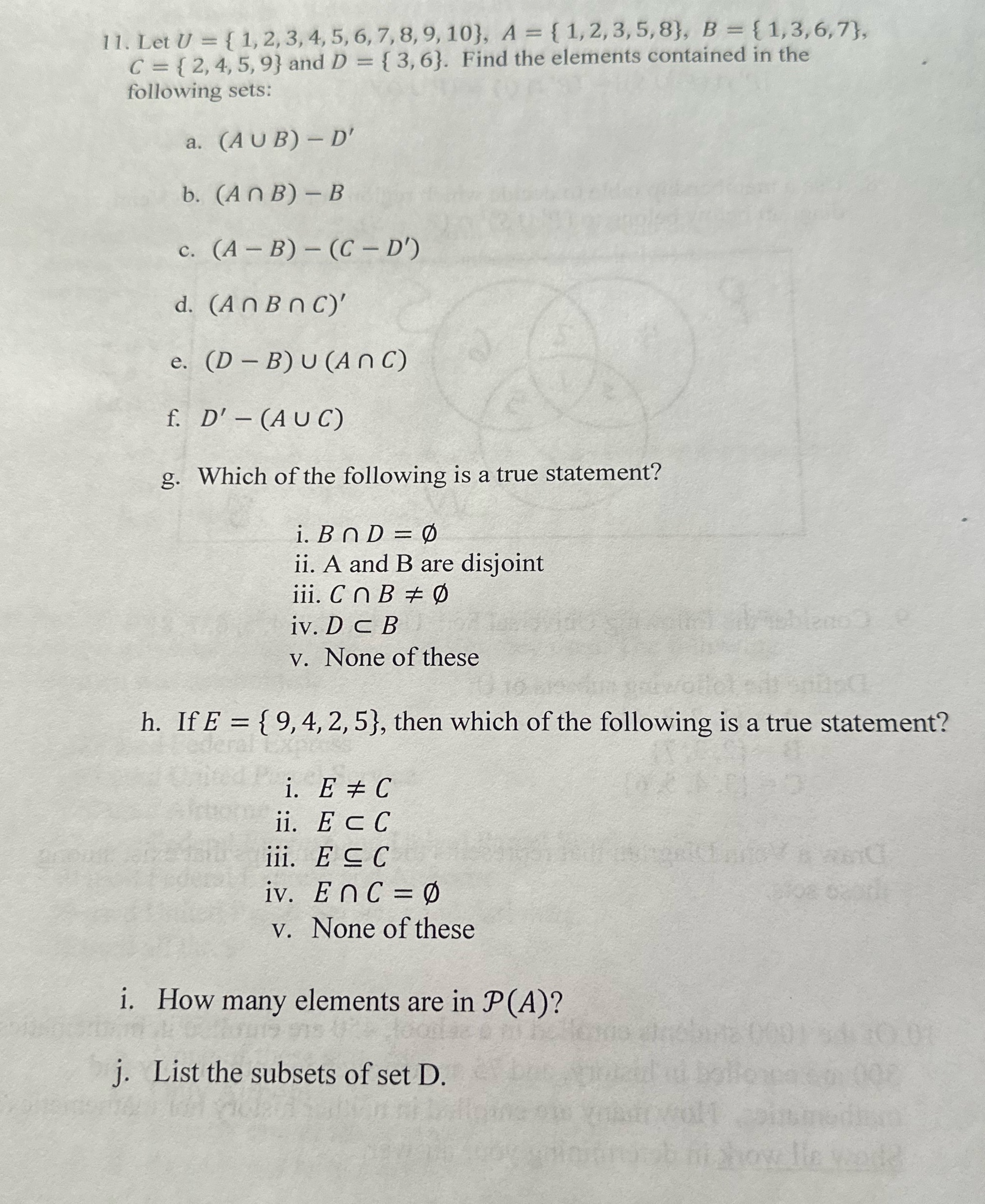 Please answer question 11 1 1. Let U = { 1, 2, 3,