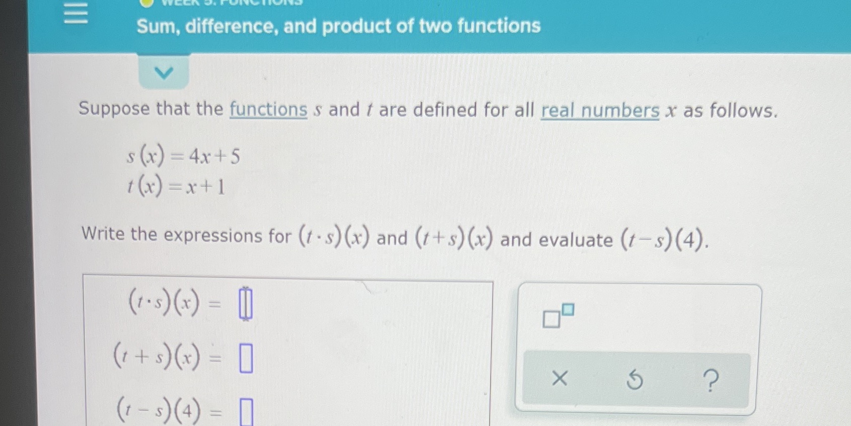 Sum, difference, and product of two functions