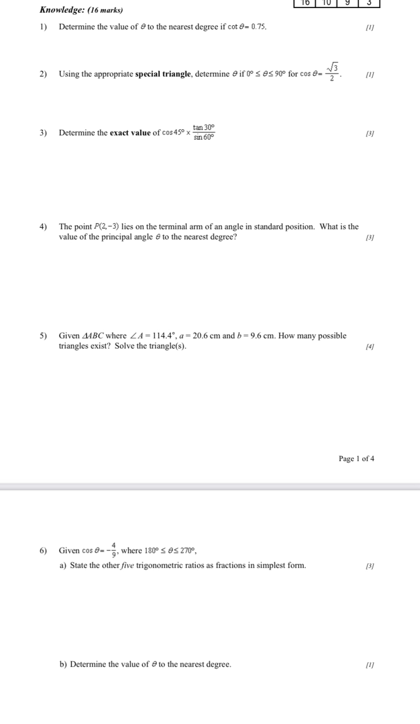 Knowledge: (16 marks) 1) Determine the value of &