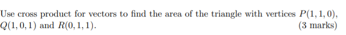 Use cross product for vectors to find the area of