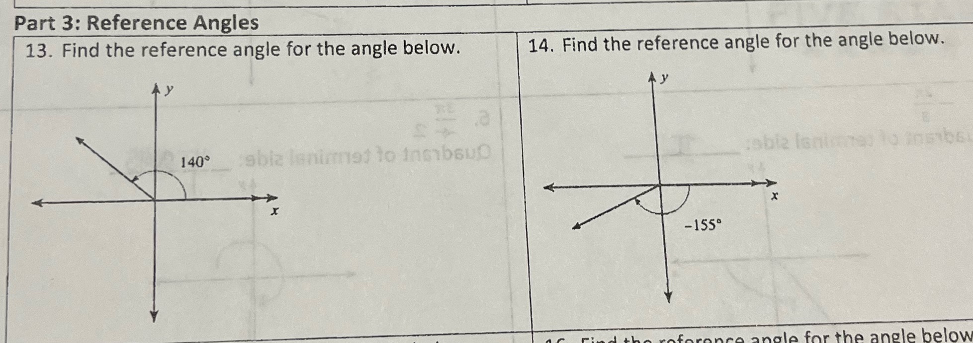 Part 3: Reference Angles 13. Find the reference