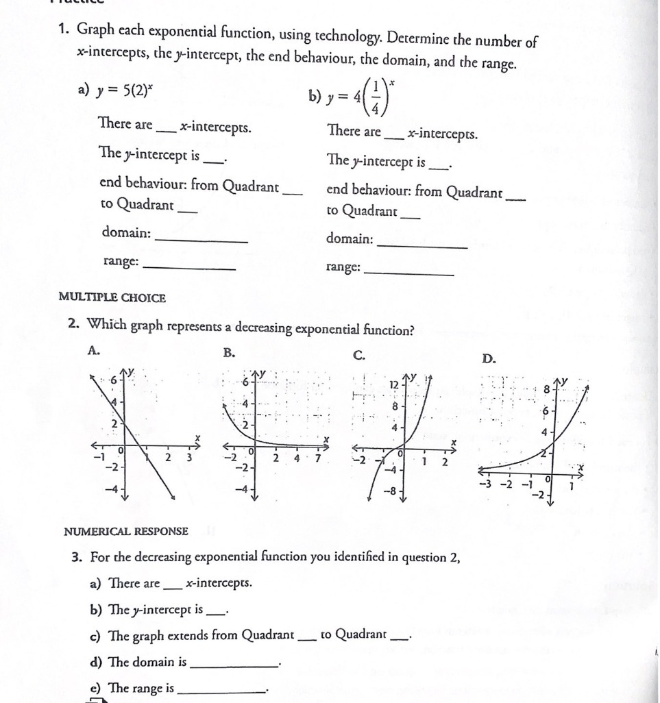 1. Graph each exponential function, using