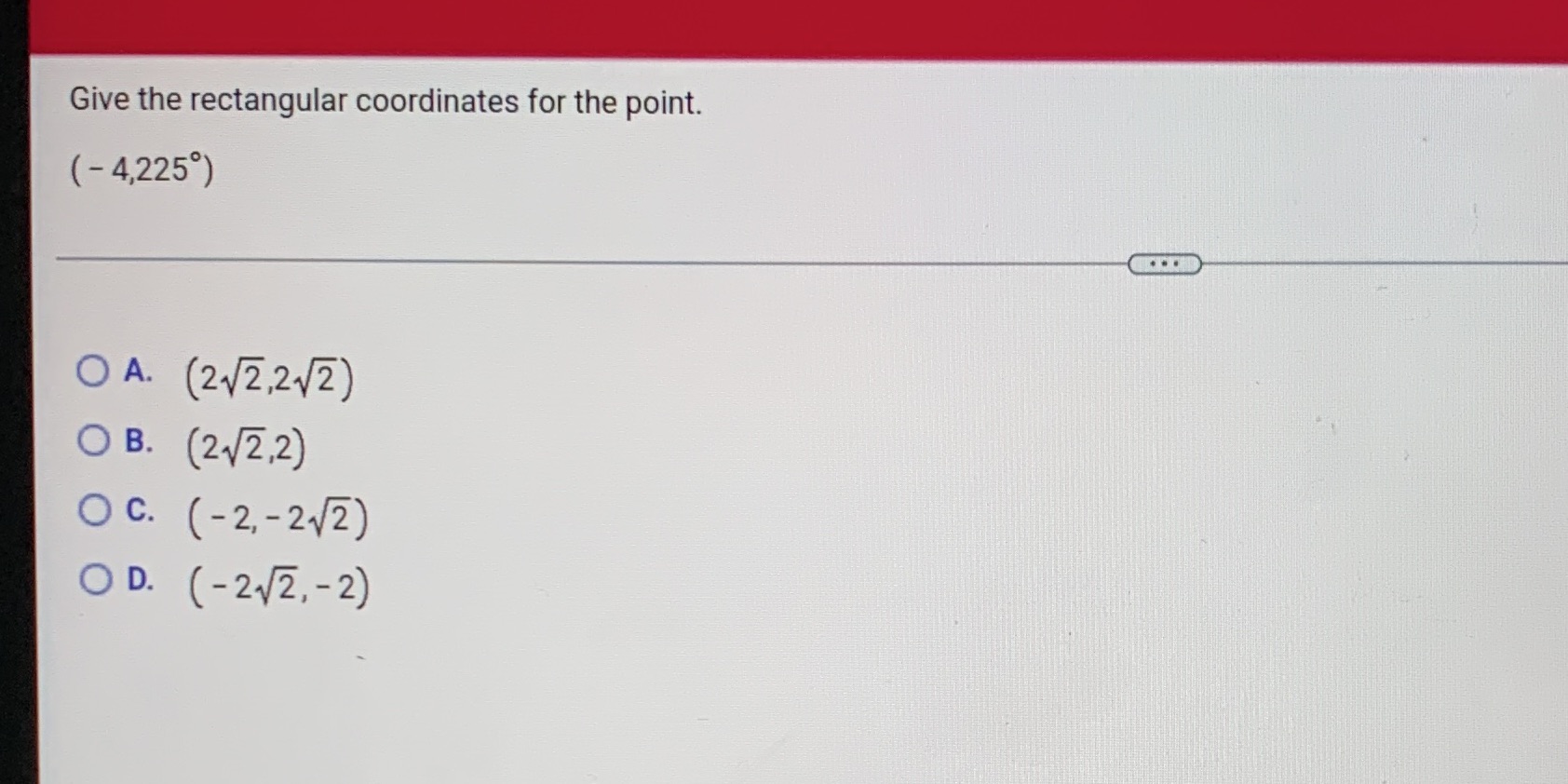 Please answer question below Give the rectangular