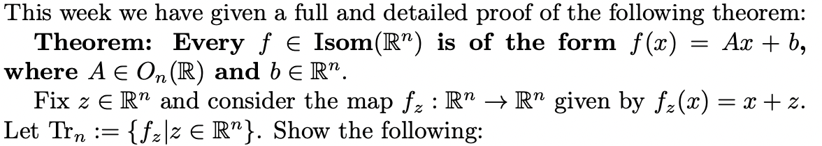 Tr, is isomorphic to RnThis week we have given a