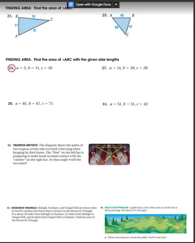 Open with Google Docs FINDING AREA: Find the area