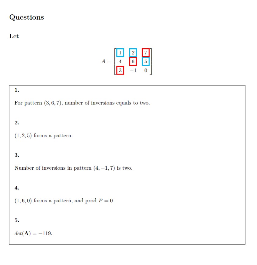Questions Let 1 2 7 A = 4 6 5 3 1. For pattern