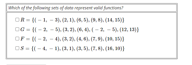 Which of the following sets of data represent