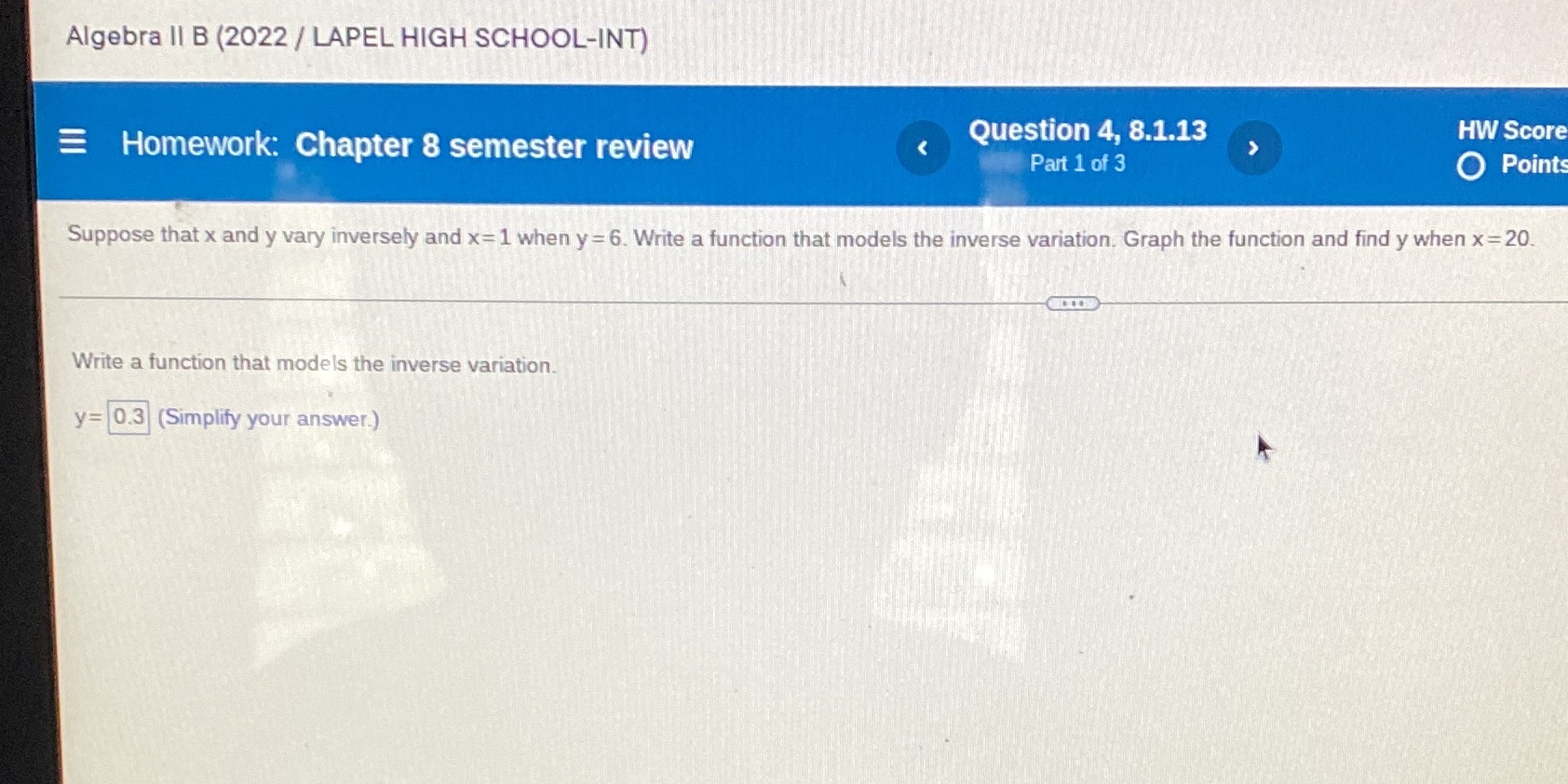 Algebra II B (2022 / LAPEL HIGH SCHOOL-INT)