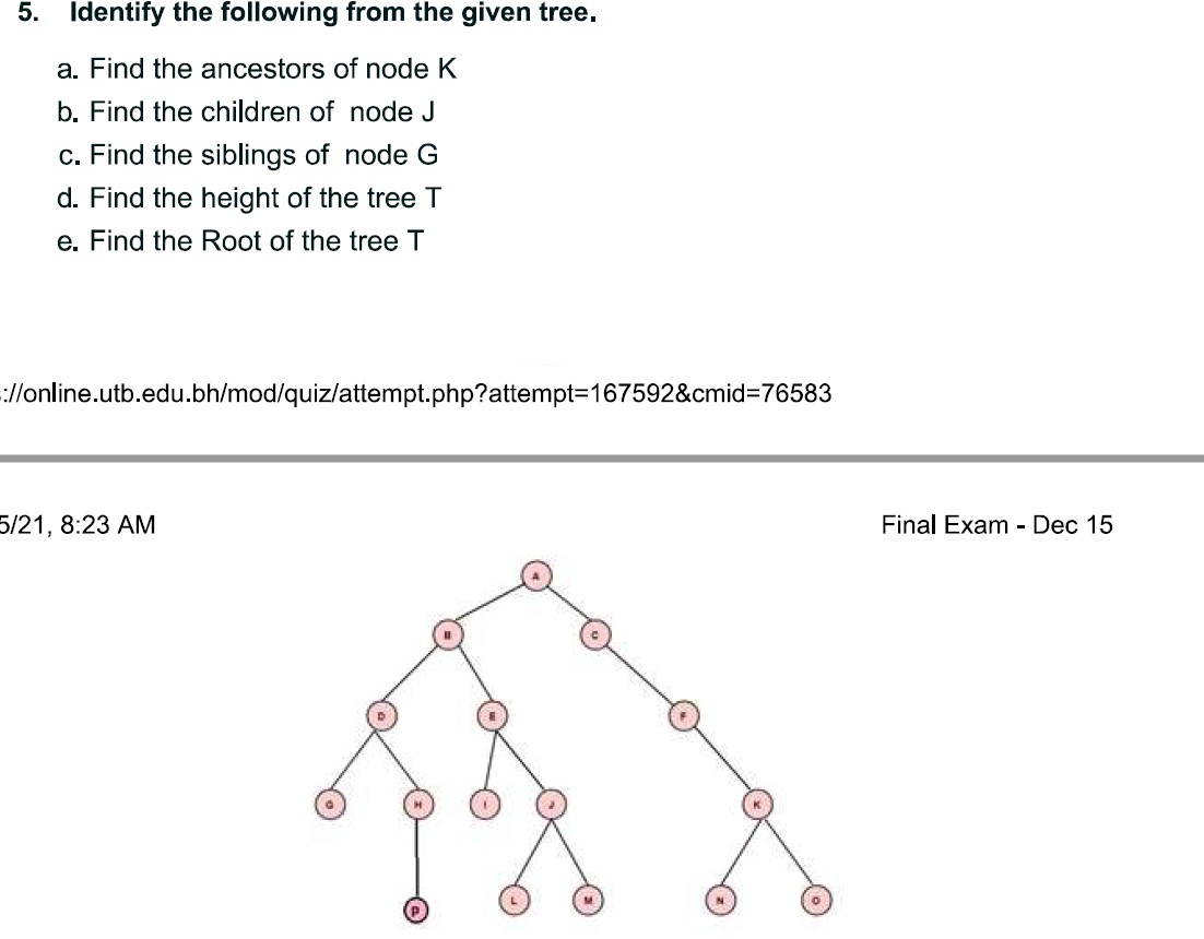 5. Identify the following from the given tree. a.