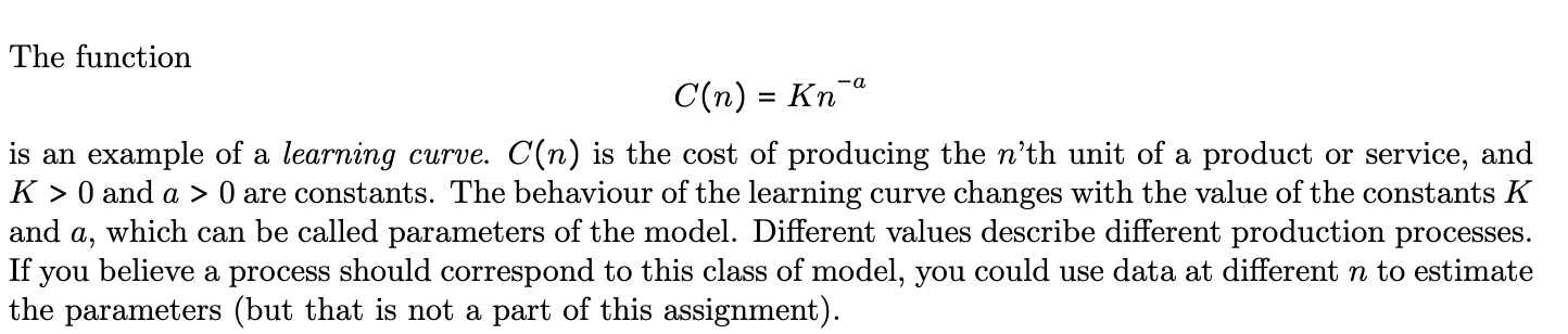 The function C(n) = Kn\" is an example of a