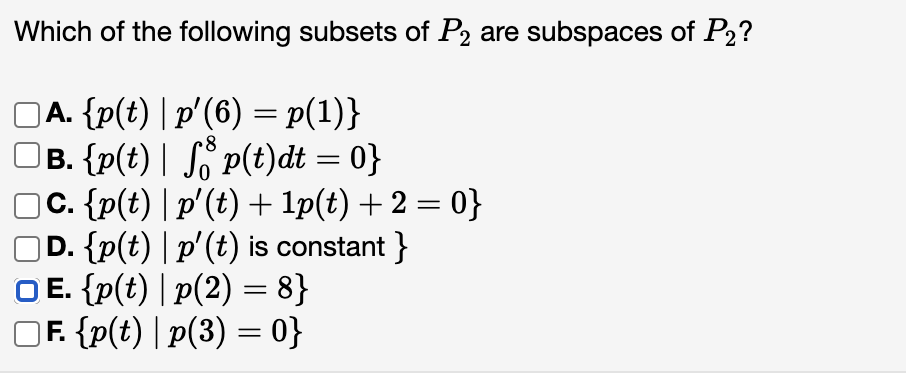Which of the following subsets of P2 are