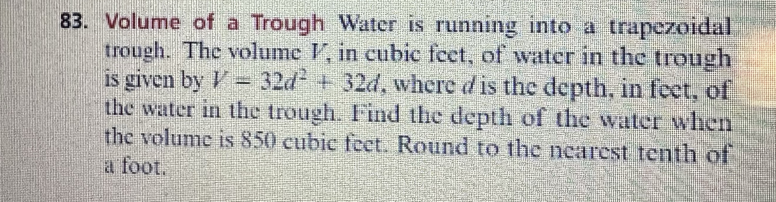 I need help please 83. Volume of a Trough Water