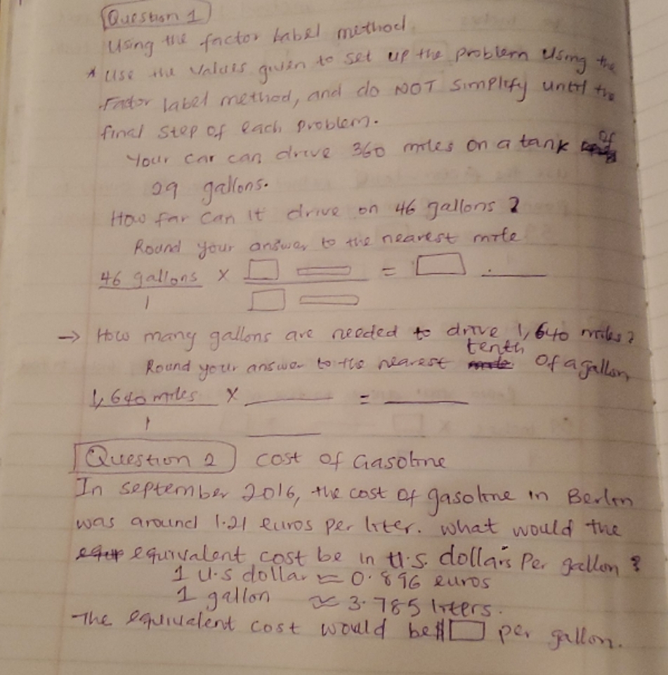 using the Factor label method (Question 1 ) using