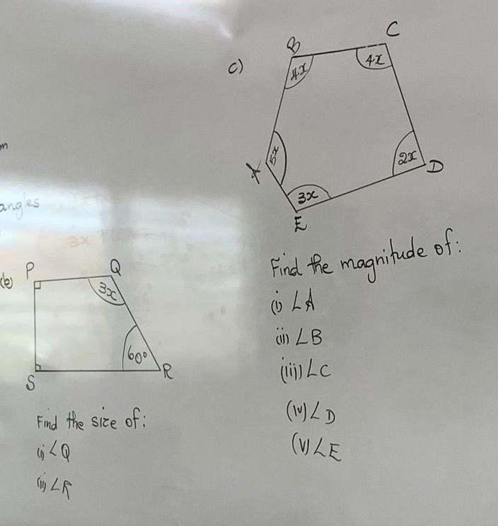 C C) 41 5 angles D 3x E P Q Find the magnitude