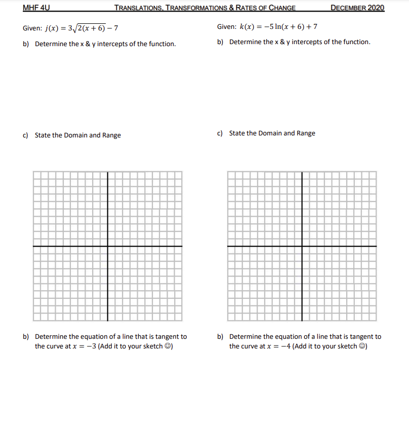 MHF 4U TRANSLATIONS. TRANSFORMATIONS & RATES OF