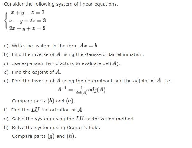 Consider the following system of linear