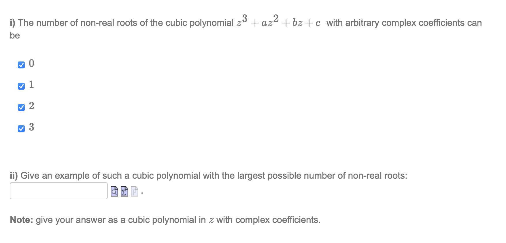 i) The number of non-real roots of the cubic