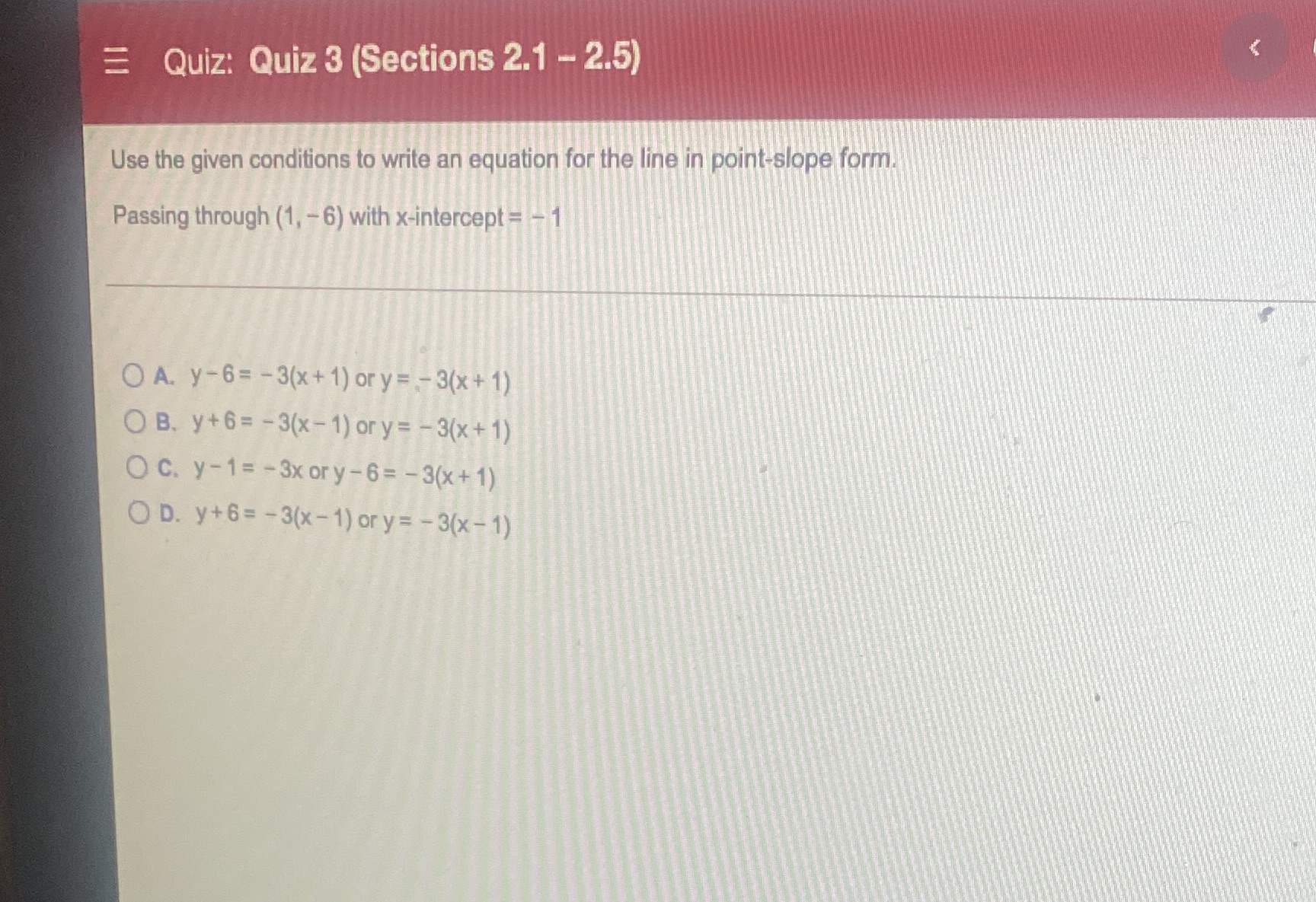 Quiz: Quiz 3 (Sections 2.1 - 2.5) Use the given
