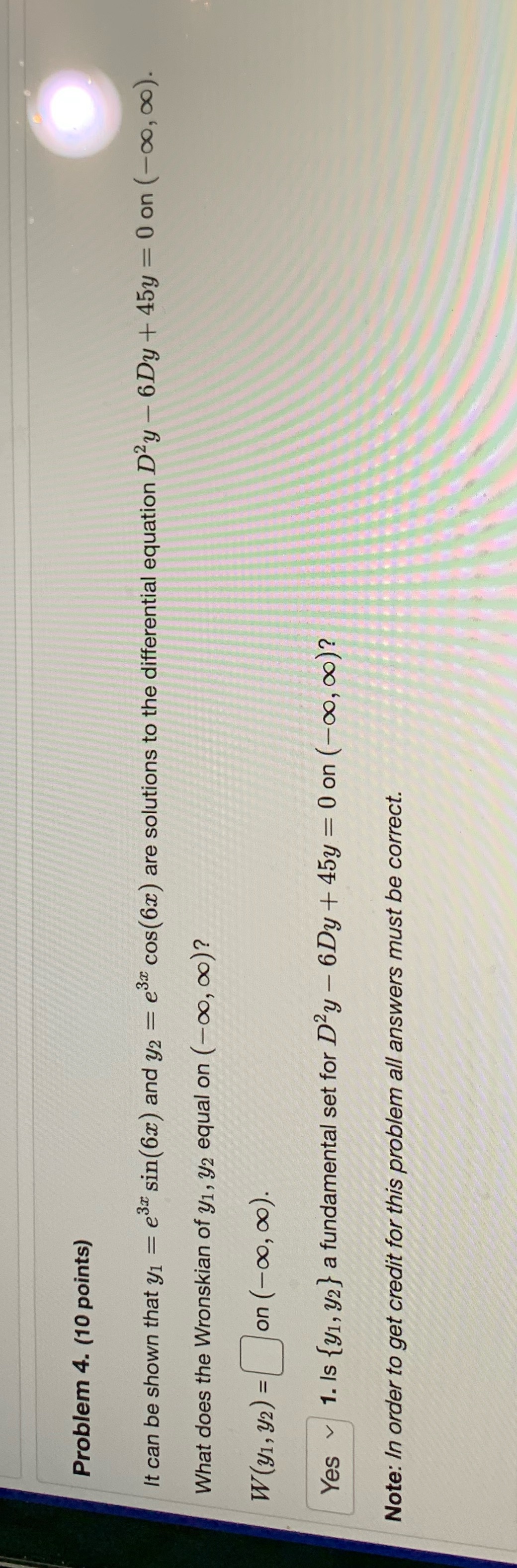 Problem 4. (10 points) It can be shown that y1 =