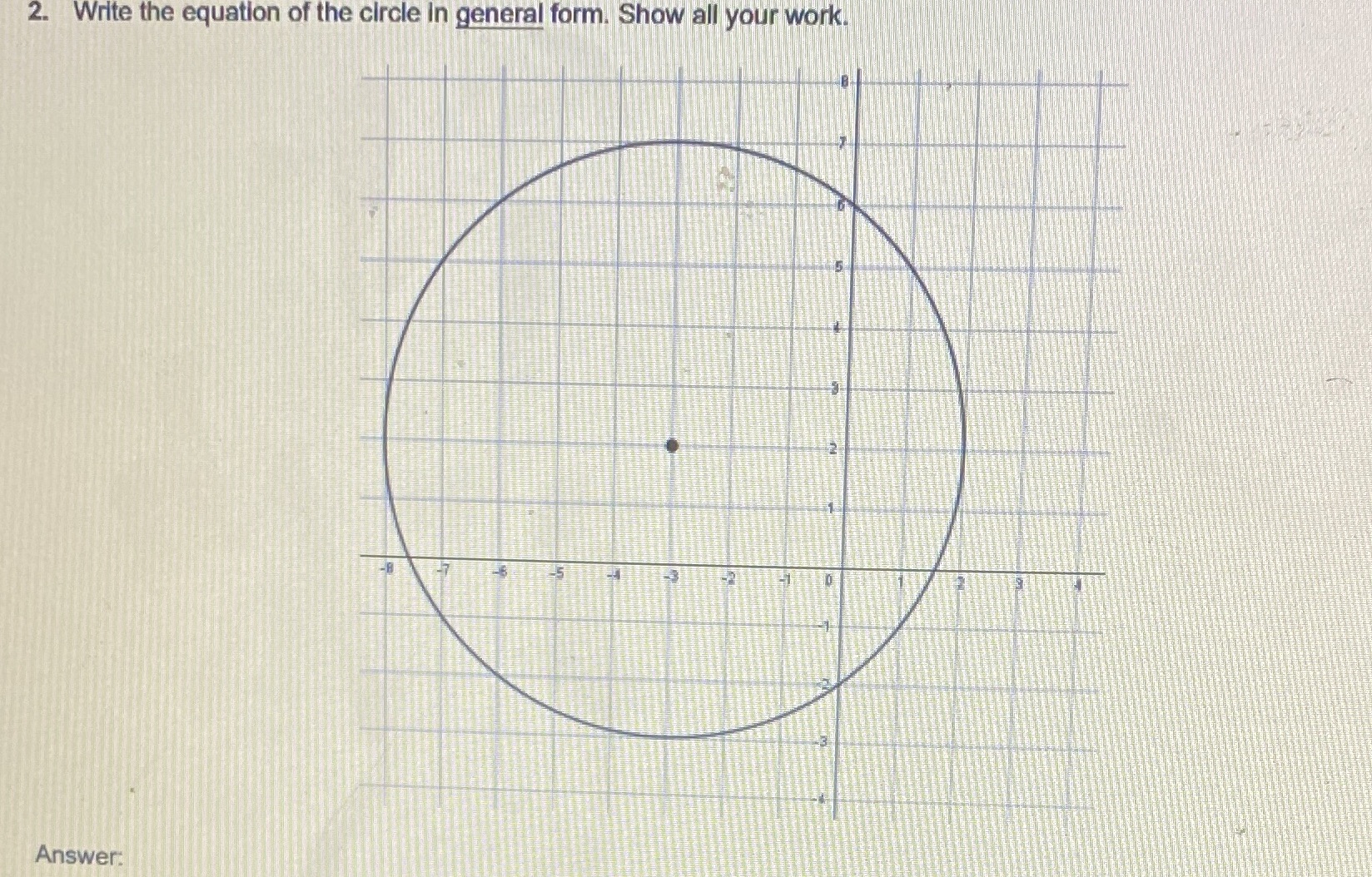 2. Write the equation of the circle in general
