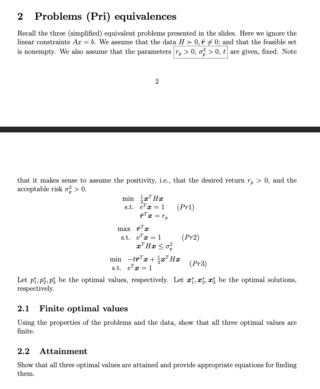 2 Problems (Pri) equivalences Recall the three