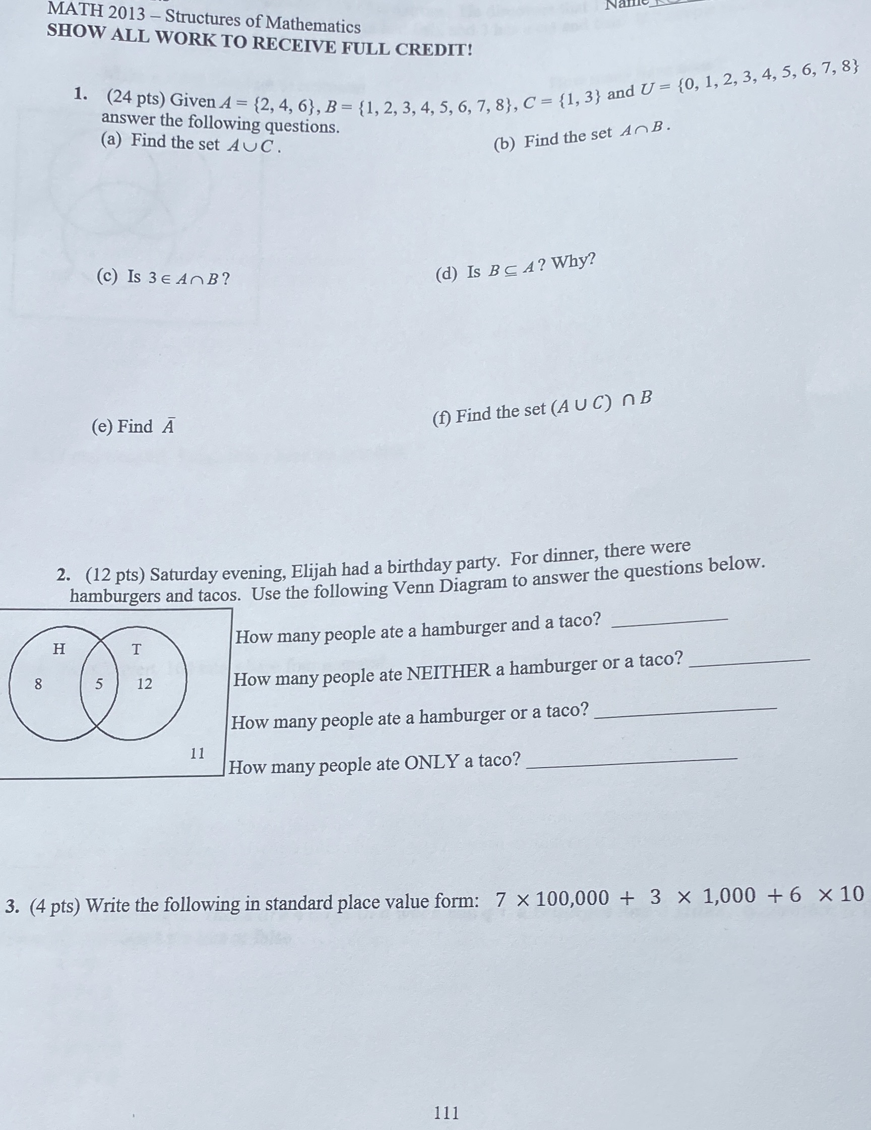 MATH 2013 - Structures of Mathematics SHOW ALL