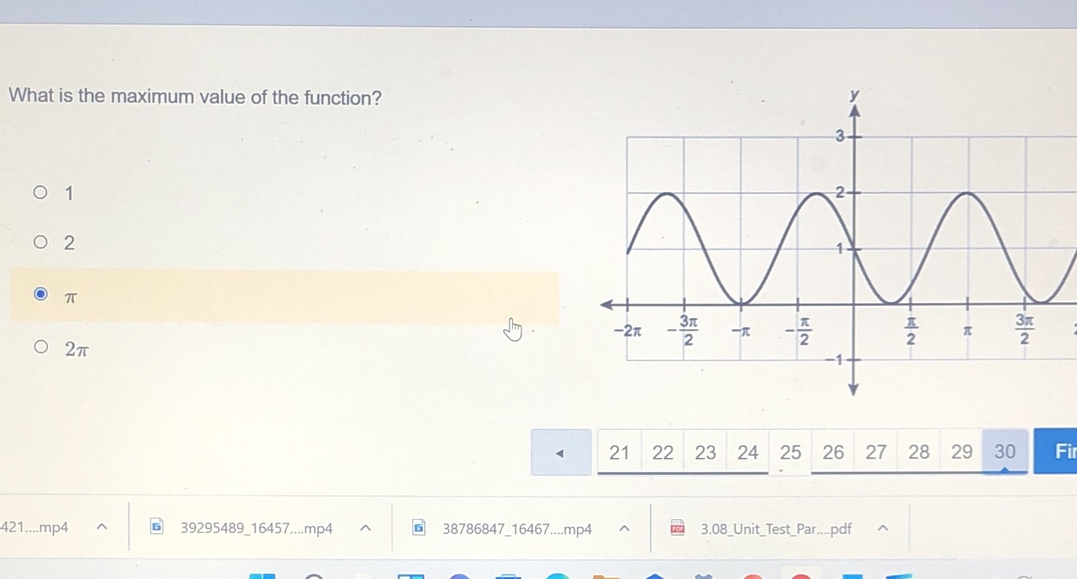 What is the maximum value of the function? O 1 O