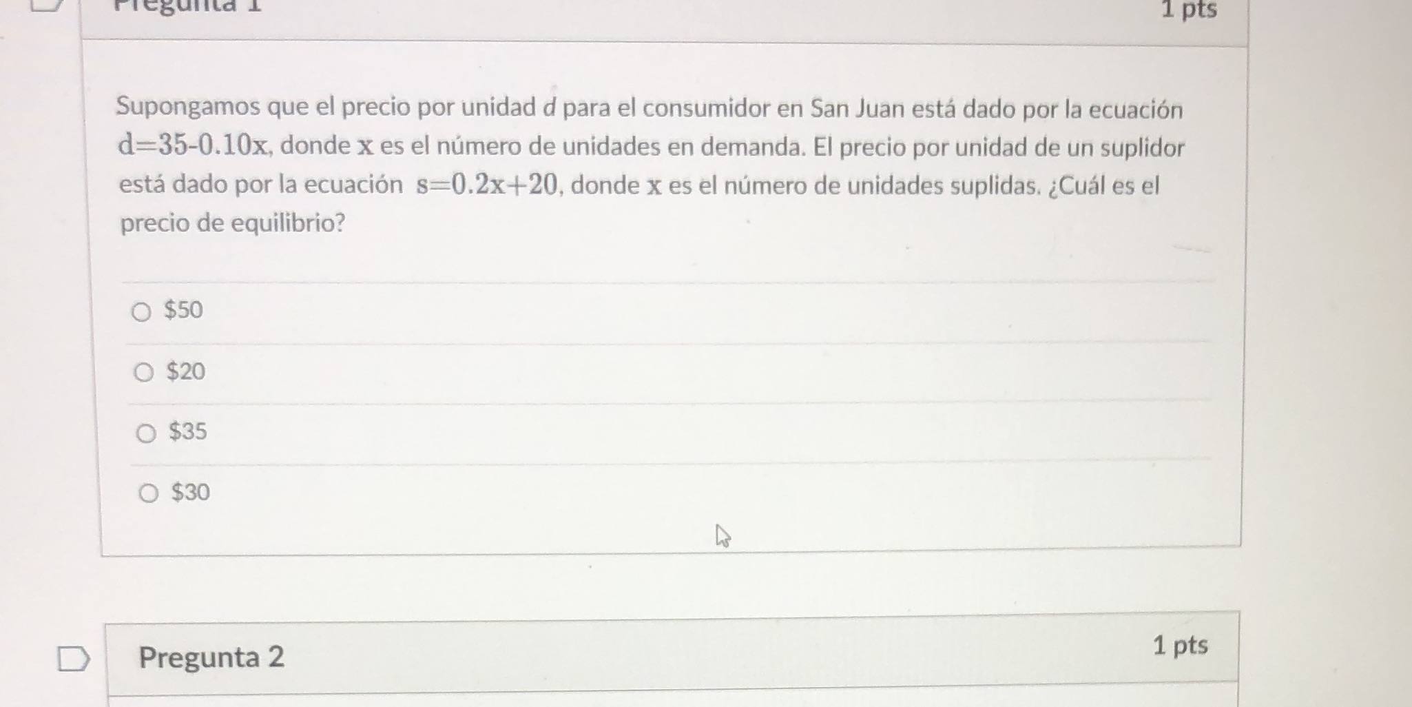 -guild 1 1 pts Supongamos que el precio por