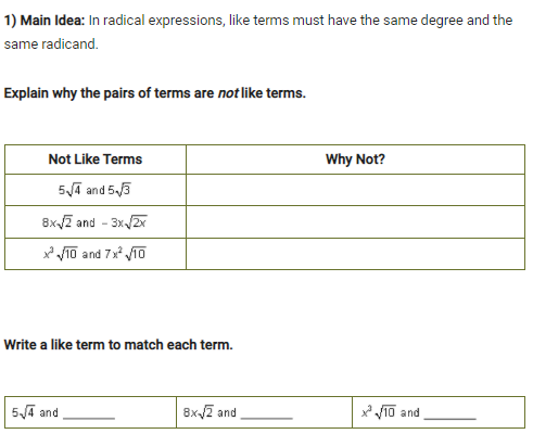 1) Main Idea: In radical expressions, like terms